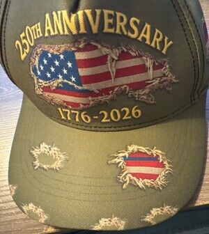 250th Anniversary 1776-2026 USA Flag Embroidered Green Unisex One Size Cap